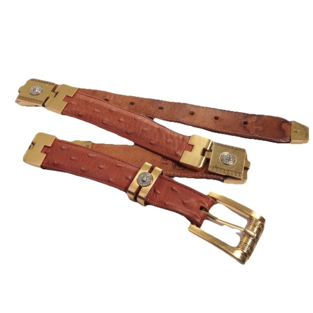 Potrillo Salvaje Ostrich Leather‎ Belt Gold Hardware Mexican Vaquero Western 32